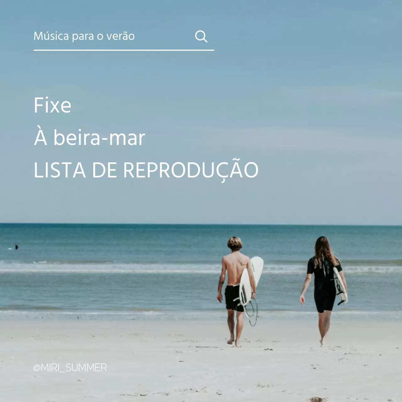 Post de música moderna de verão para a praia, em azul claro e branco