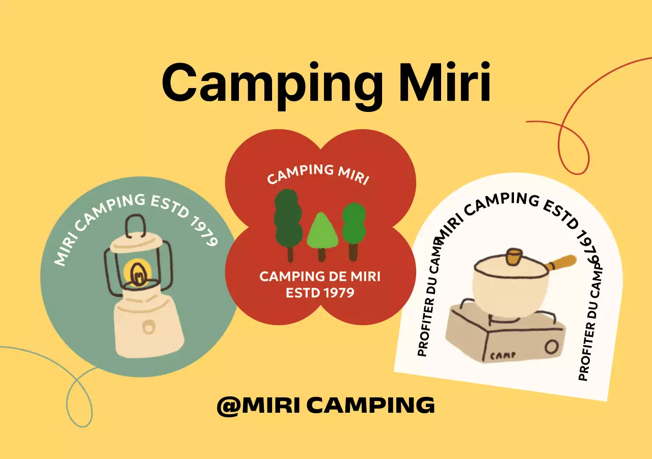 Camping avec différentes formes et images de camp dessinées à la main