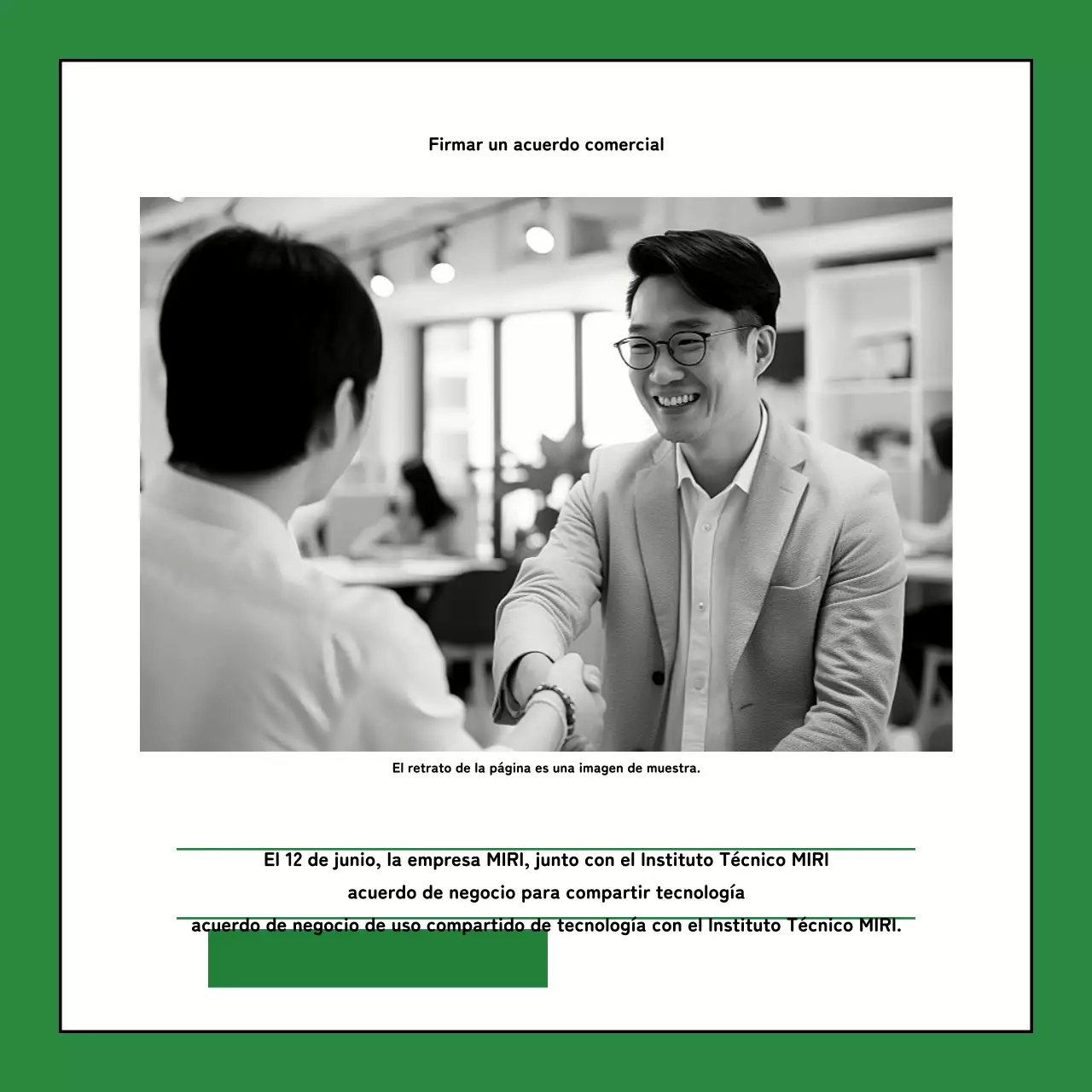 Un sencillo acuerdo verde y caqui sobre el lugar de trabajo explicaba