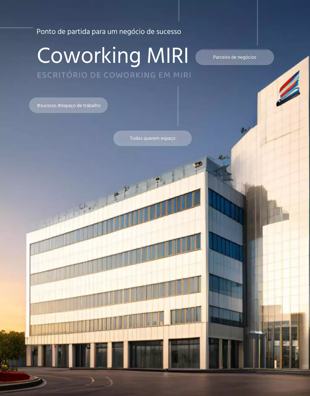 Promover um espaço de coworking azul e branco