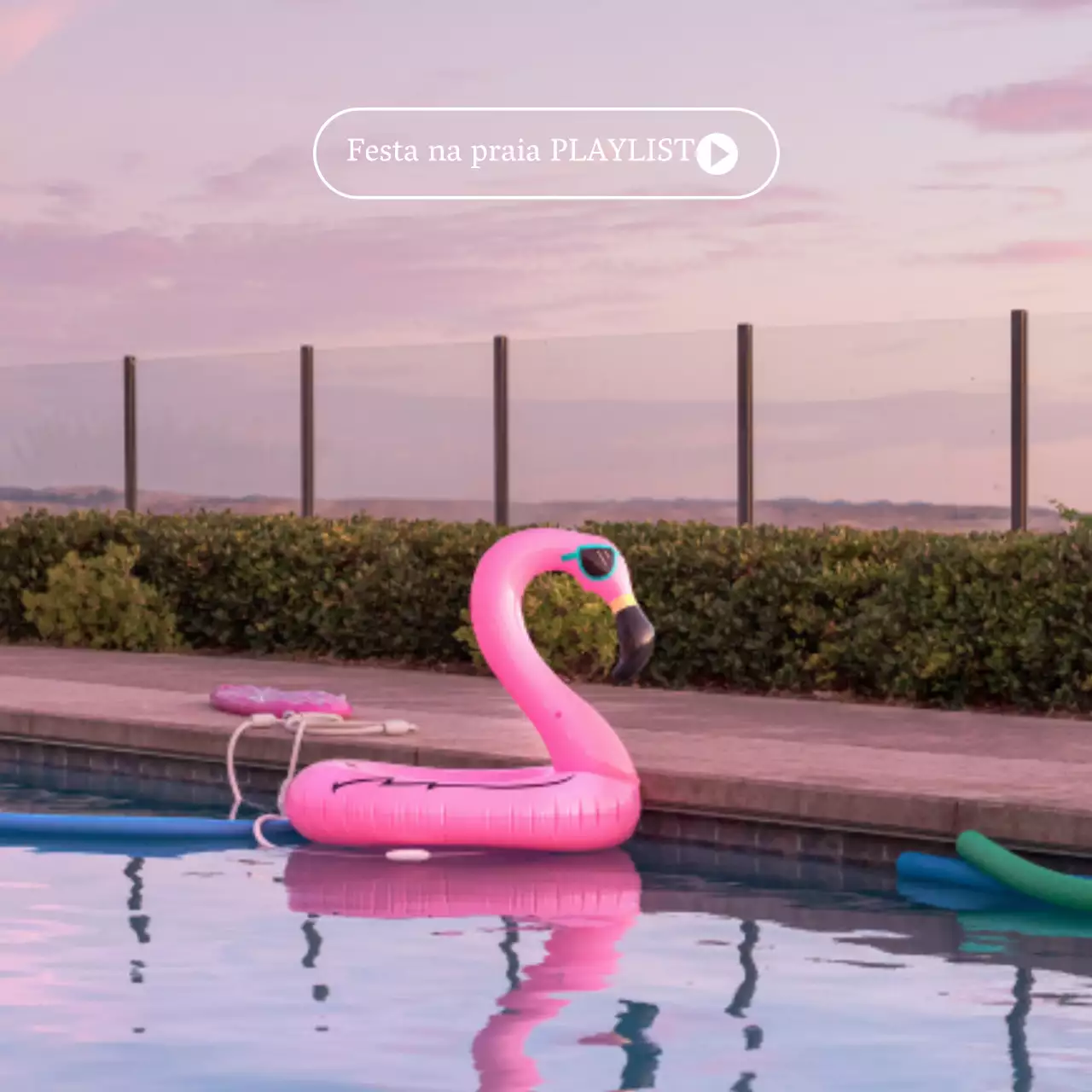Post básico de festa na praia à beira da piscina em rosa choque e branco