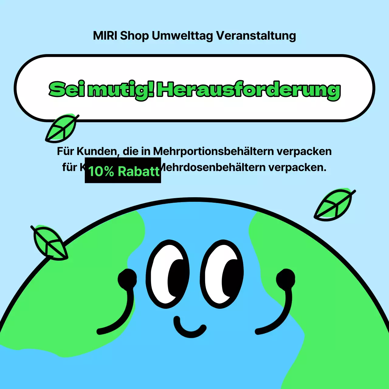 Ein kitschiger grüner und himmelblauer Umwelttag-Rabattflyer