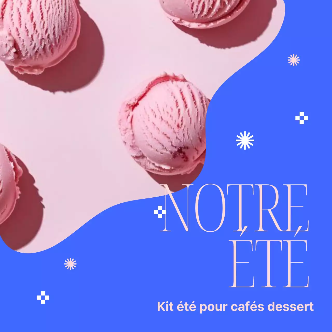 Une annonce simple pour le lancement d'une carte de desserts d'été en bleu et rose