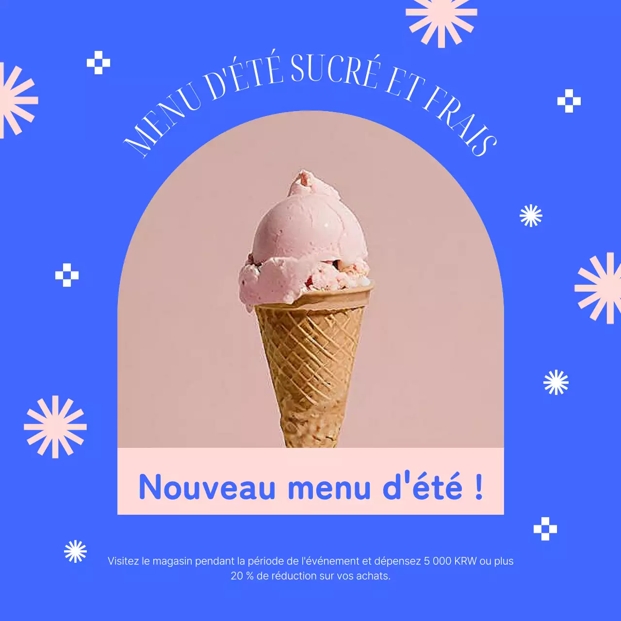 Une annonce simple pour le lancement d'une carte de desserts d'été en bleu et rose