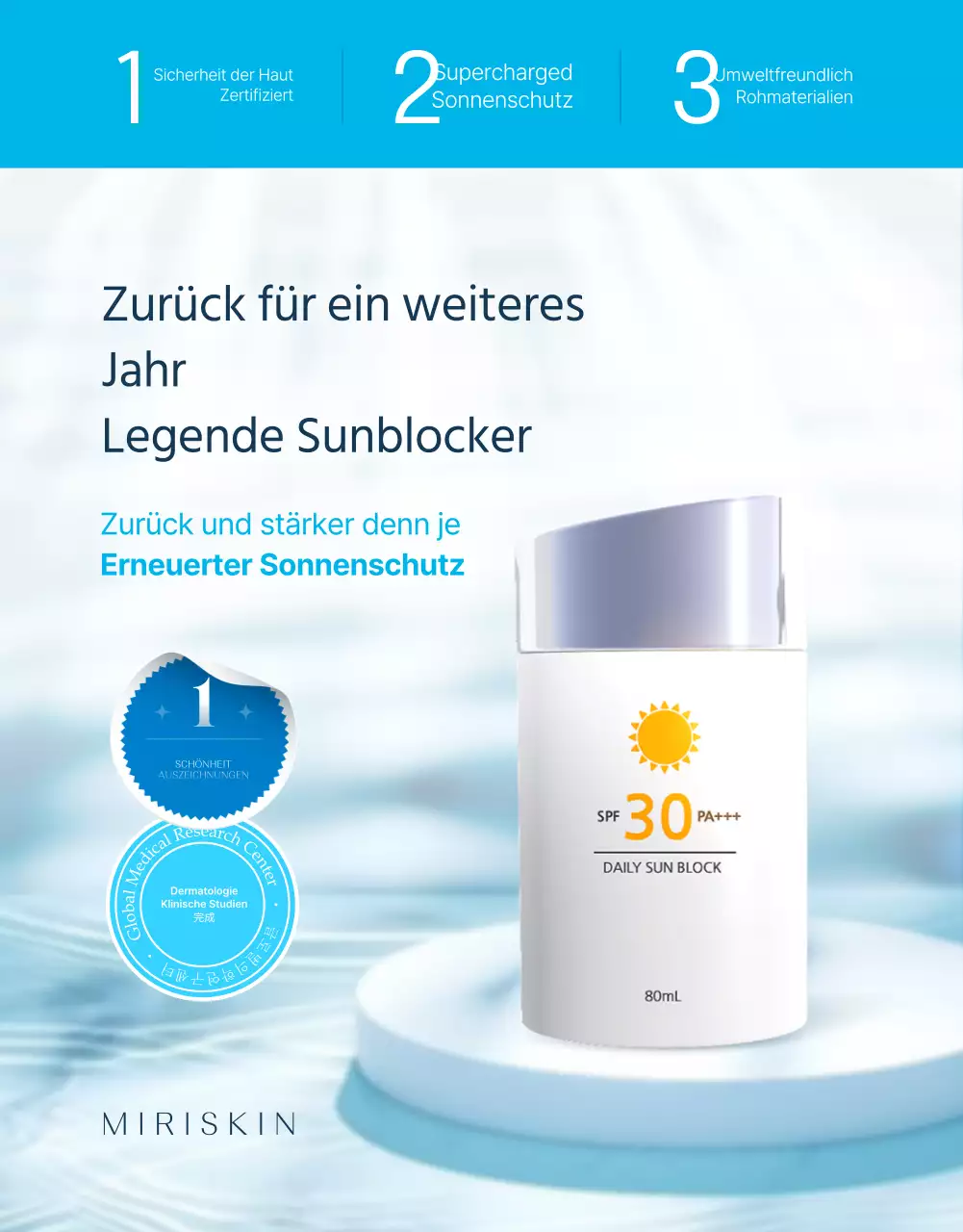 Förderung sommerlicher, saisonaler Sonnenschutzmittel in trendigen Minz- und Hellblautönen