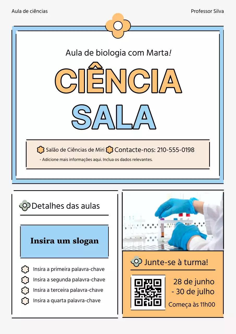 Promover o recrutamento para cursos de ciências com apontamentos de azul claro e laranja