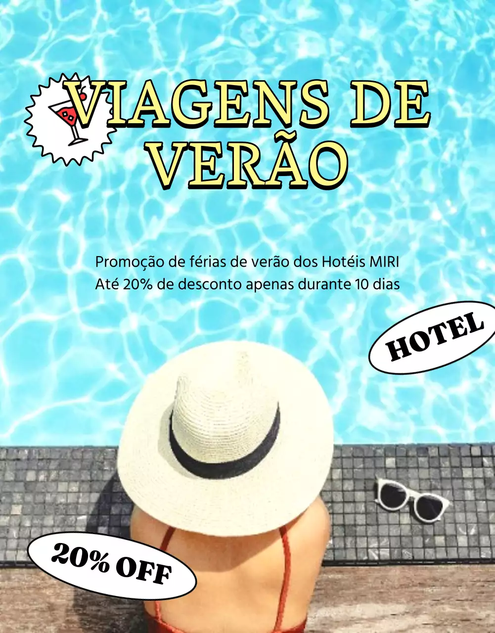 Anuncie ofertas de hotéis com toques de amarelo e azul claro