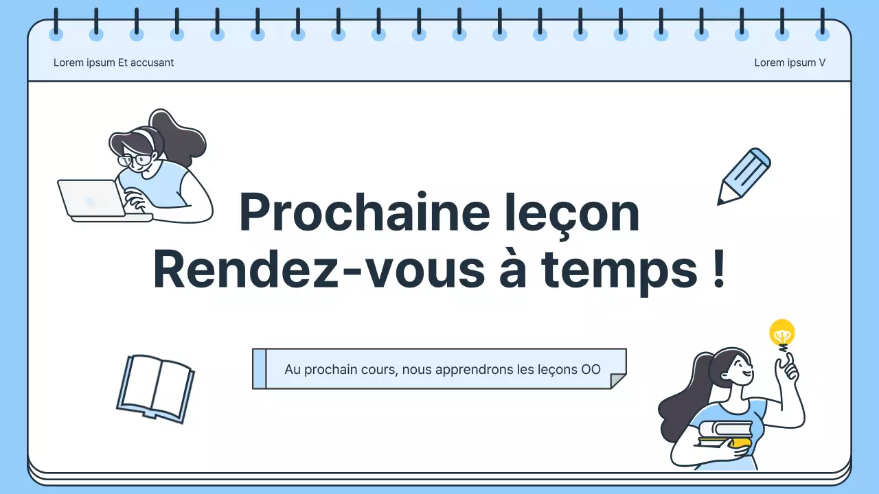 Plan de cours simple pour un professeur d'école en bleu et blanc