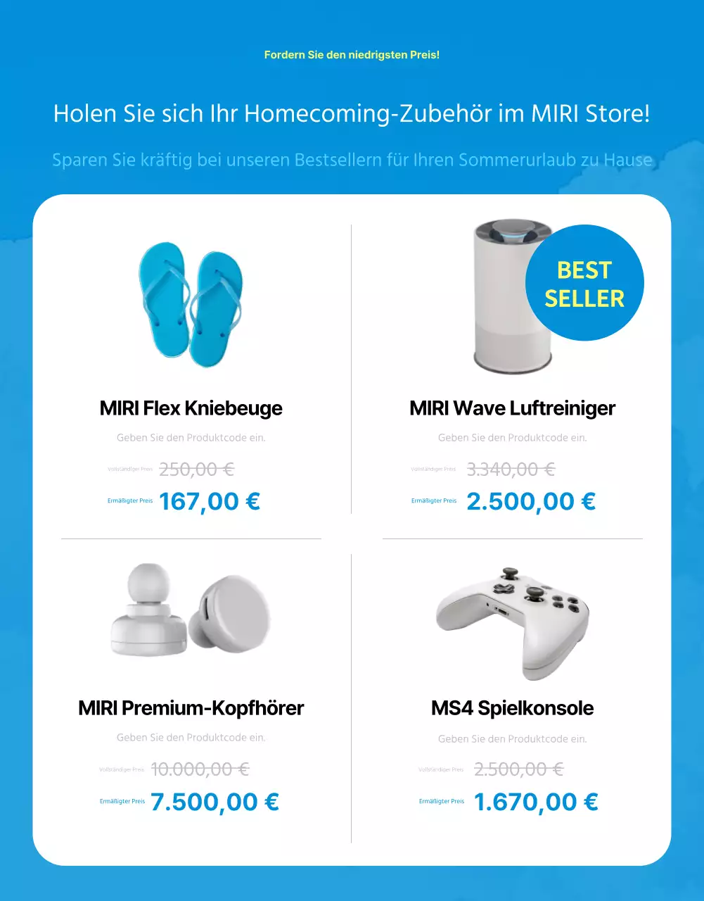 Sommerschlussverkaufsanzeige mit blauen und gelben Akzenten