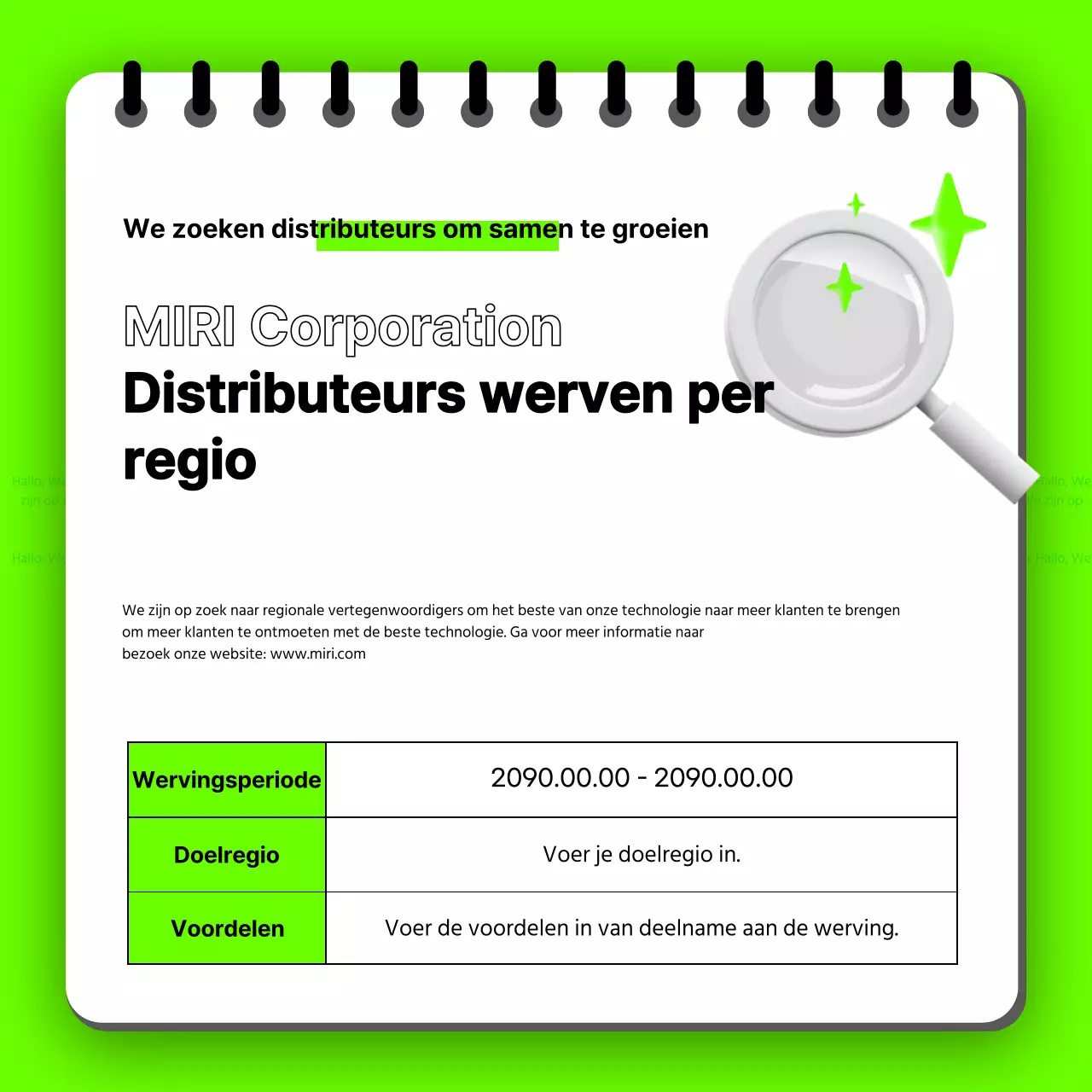 Een kitscherig wervingsbureau in fluorescerend en zwart-wit