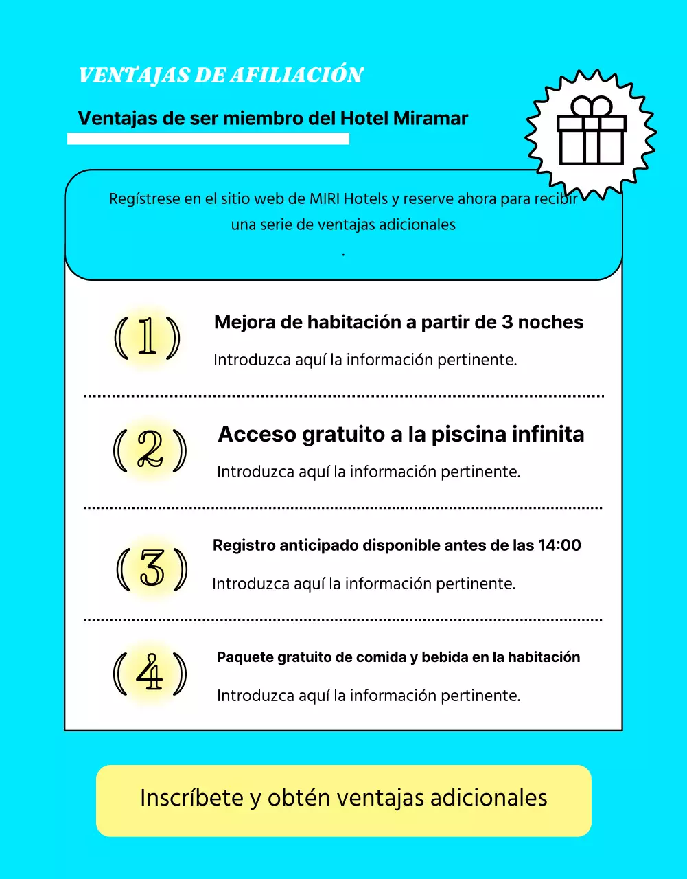 Anuncia ofertas de hoteles con toques de amarillo y azul claro