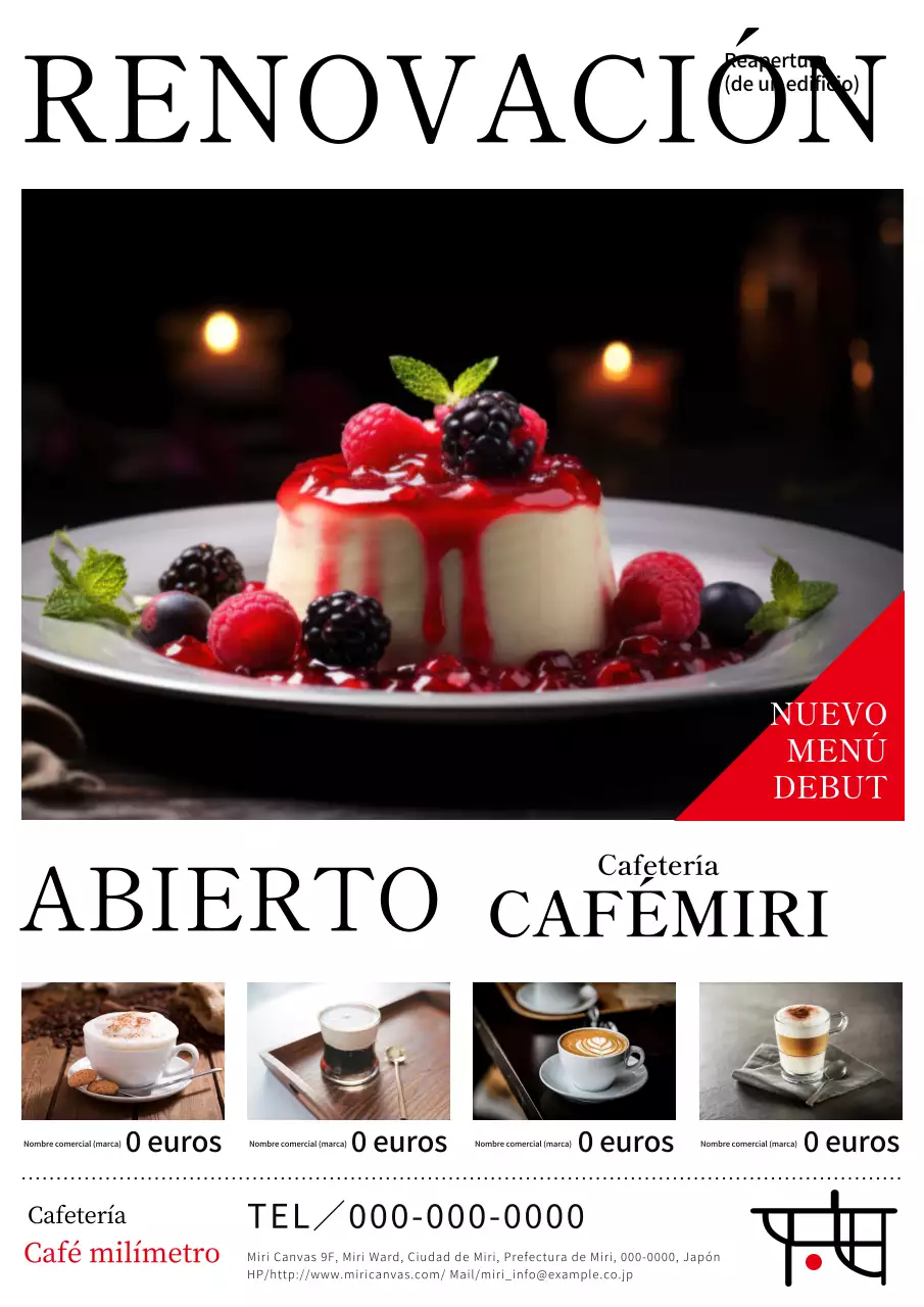 Un sencillo anuncio blanco de reapertura de un café