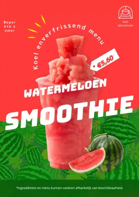 Rood en groen tropisch zomerse watermeloen drankreclame voor nieuw menu-item