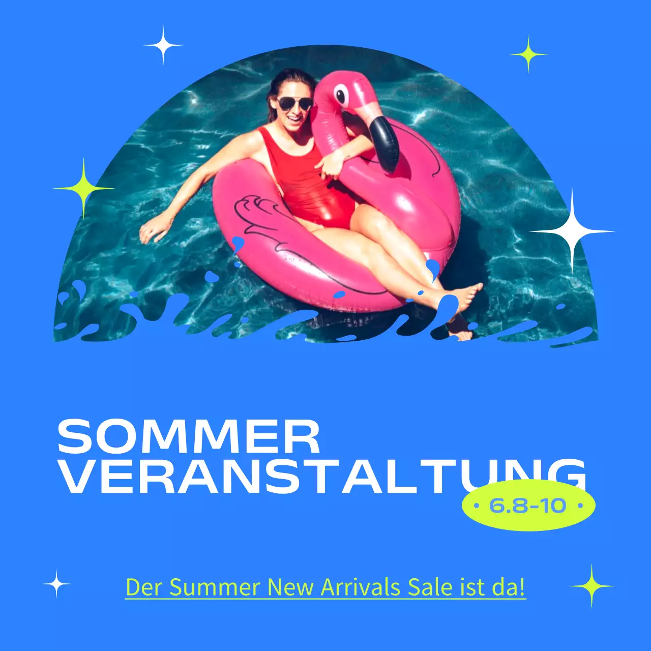 Eine einfache Sommerschlussverkaufsanzeige in Blau und Chartreuse