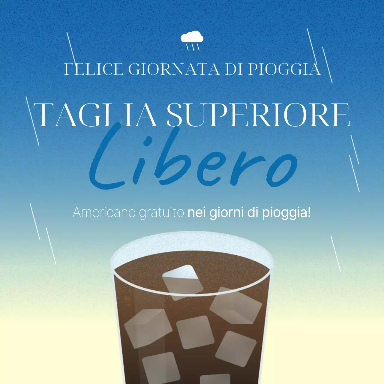 Pubblicità vintage per eventi della stagione delle piogge in avorio e blu