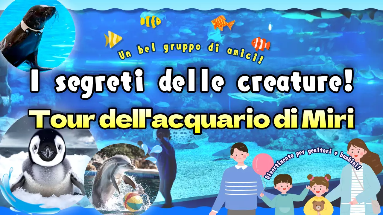 Annunci che mostrano le attrazioni dell'acquario in un bel look blu.