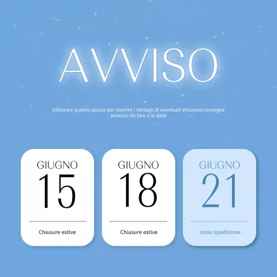Annunci di chiusura e consegna semplici in azzurro e bianco