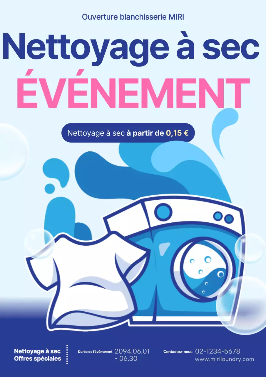 Promouvoir les remises sur le nettoyage à sec dans une palette de couleurs simples, rose et bleu clair.