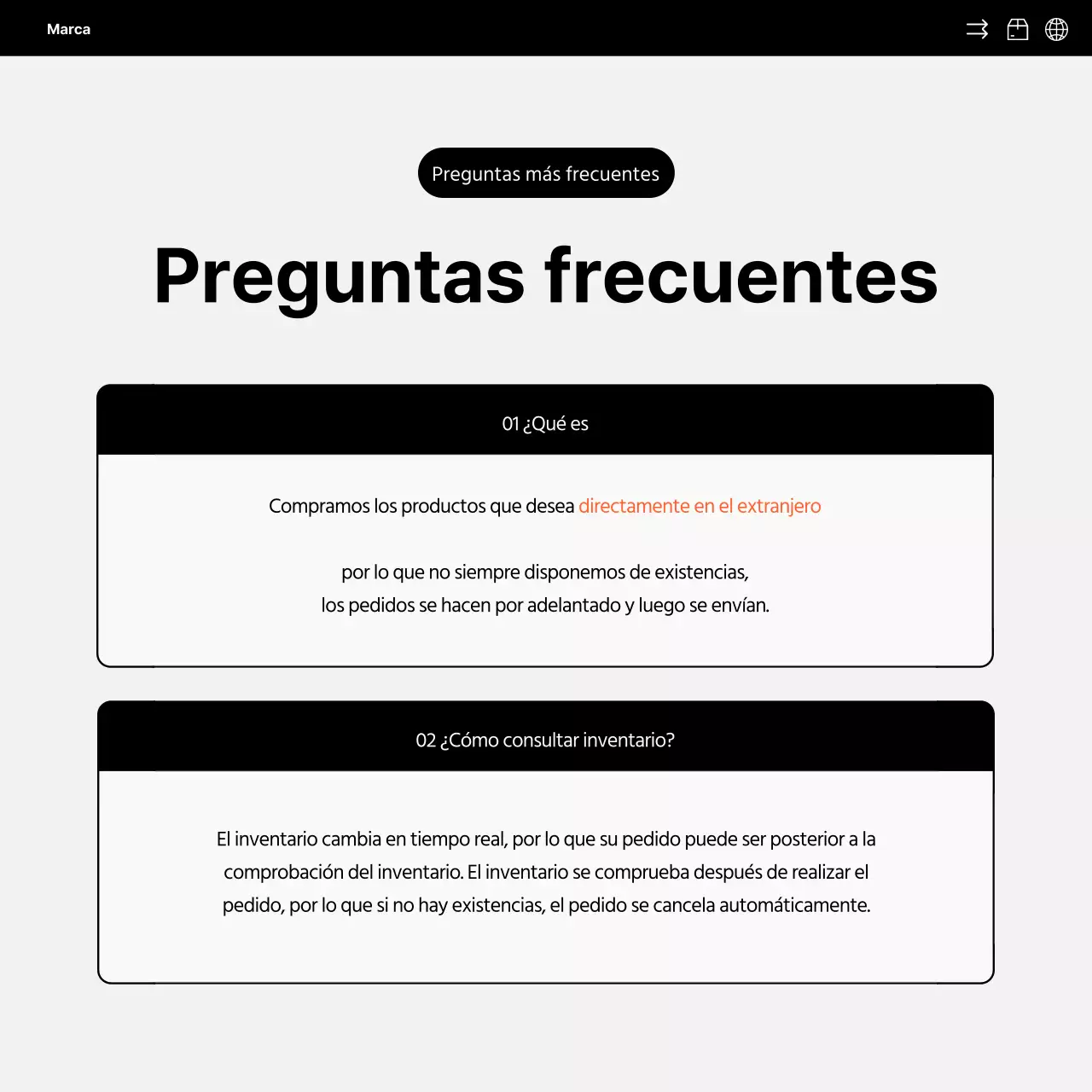 Sencilla promoción en redes sociales de la venta directa al exterior en naranja y negro