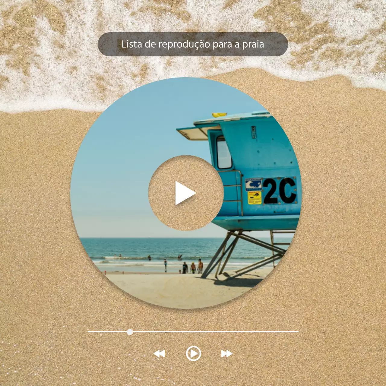 Um post moderno de música oceânica para férias de verão em azul claro e branco