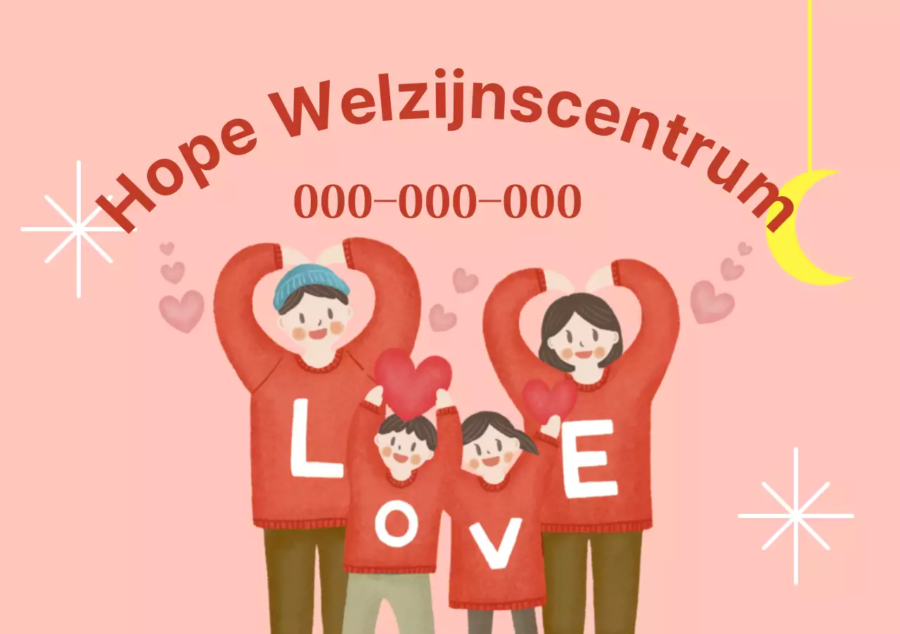 Warm en licht welzijnscentrum met familietekeningen