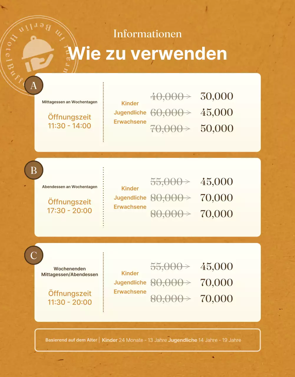 Ein luxuriöses Hotelbuffet in Orangen- und Brauntönen Post