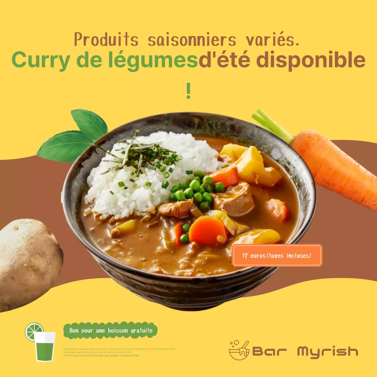 Promouvoir un nouveau menu avec des ingrédients modernes de saison en jaune et marron