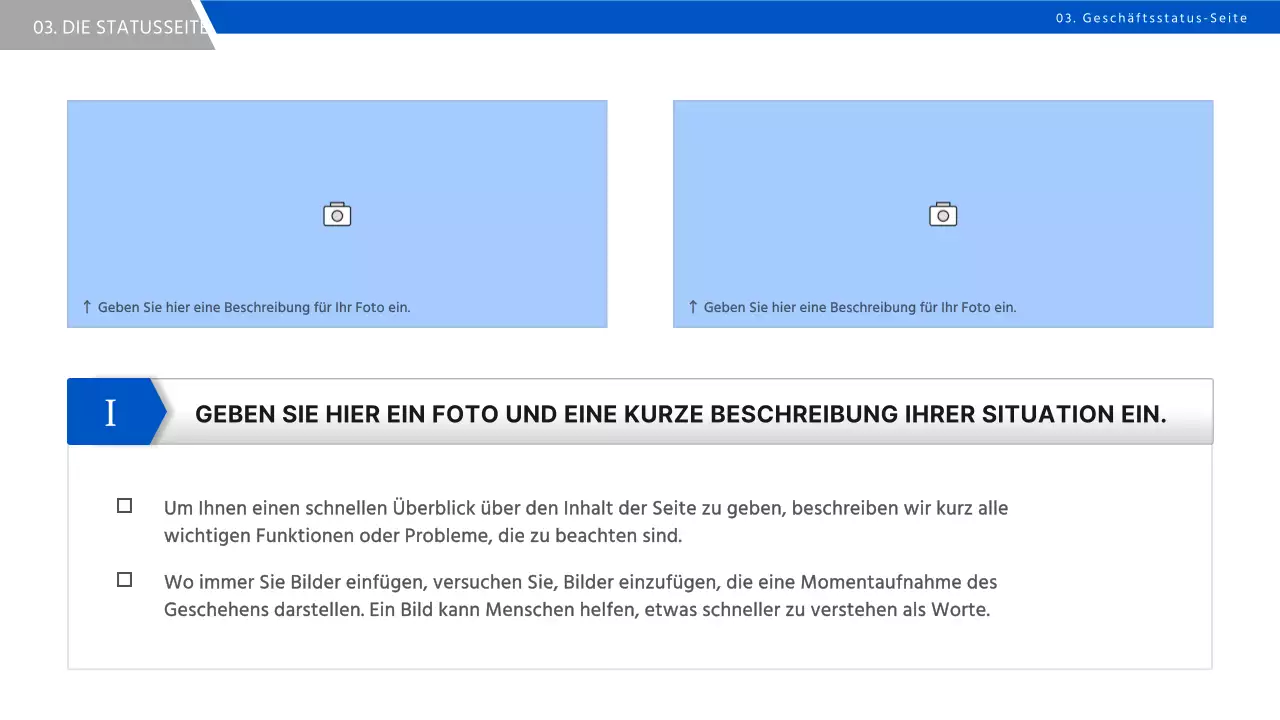 Ein einfacher Geschäftsstrategiebericht in Blau und Schwarz