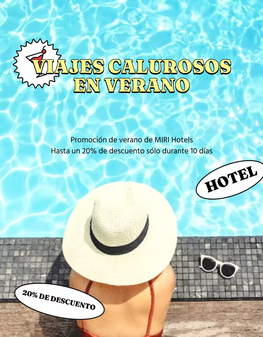 Anuncia ofertas de hoteles con toques de amarillo y azul claro