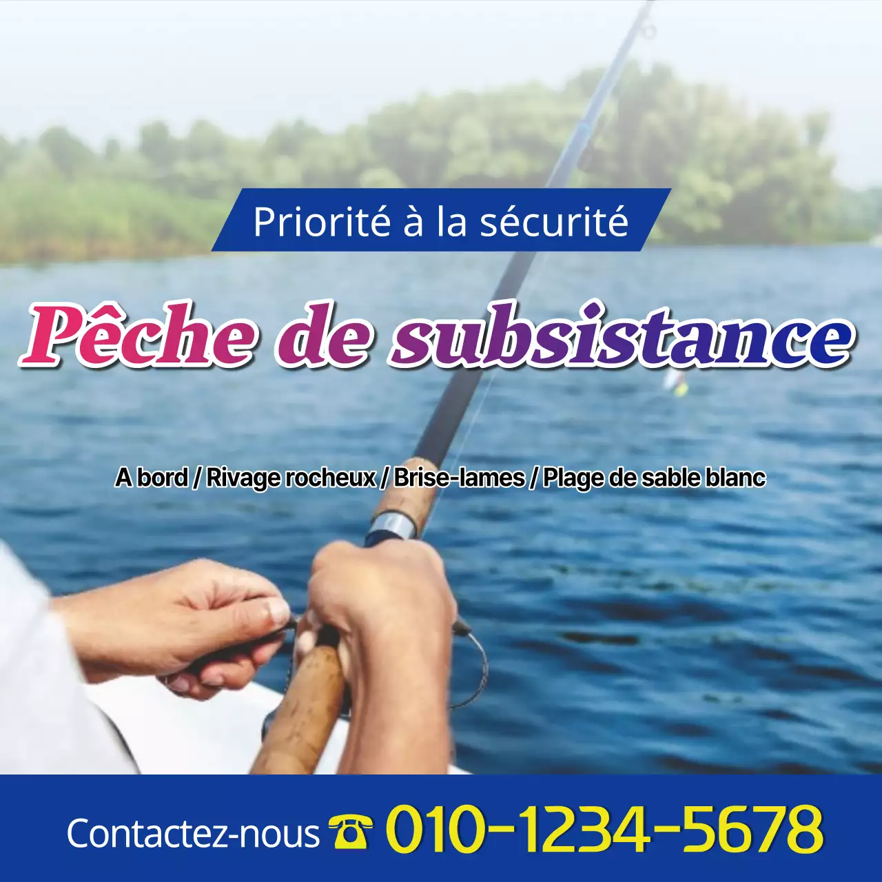 Publicités kitsch jaunes et bleues pour la pêche en mer