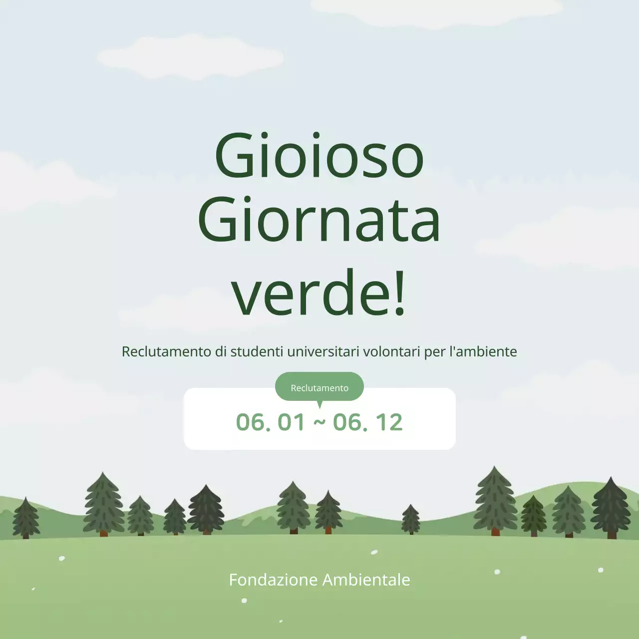 Una semplice descrizione verde e bianca per il reclutamento di studenti universitari volontari