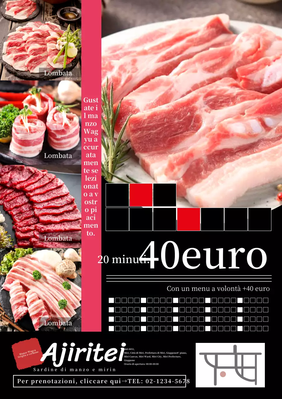 Semplice pubblicità in bianco e nero di un negozio di wagyu