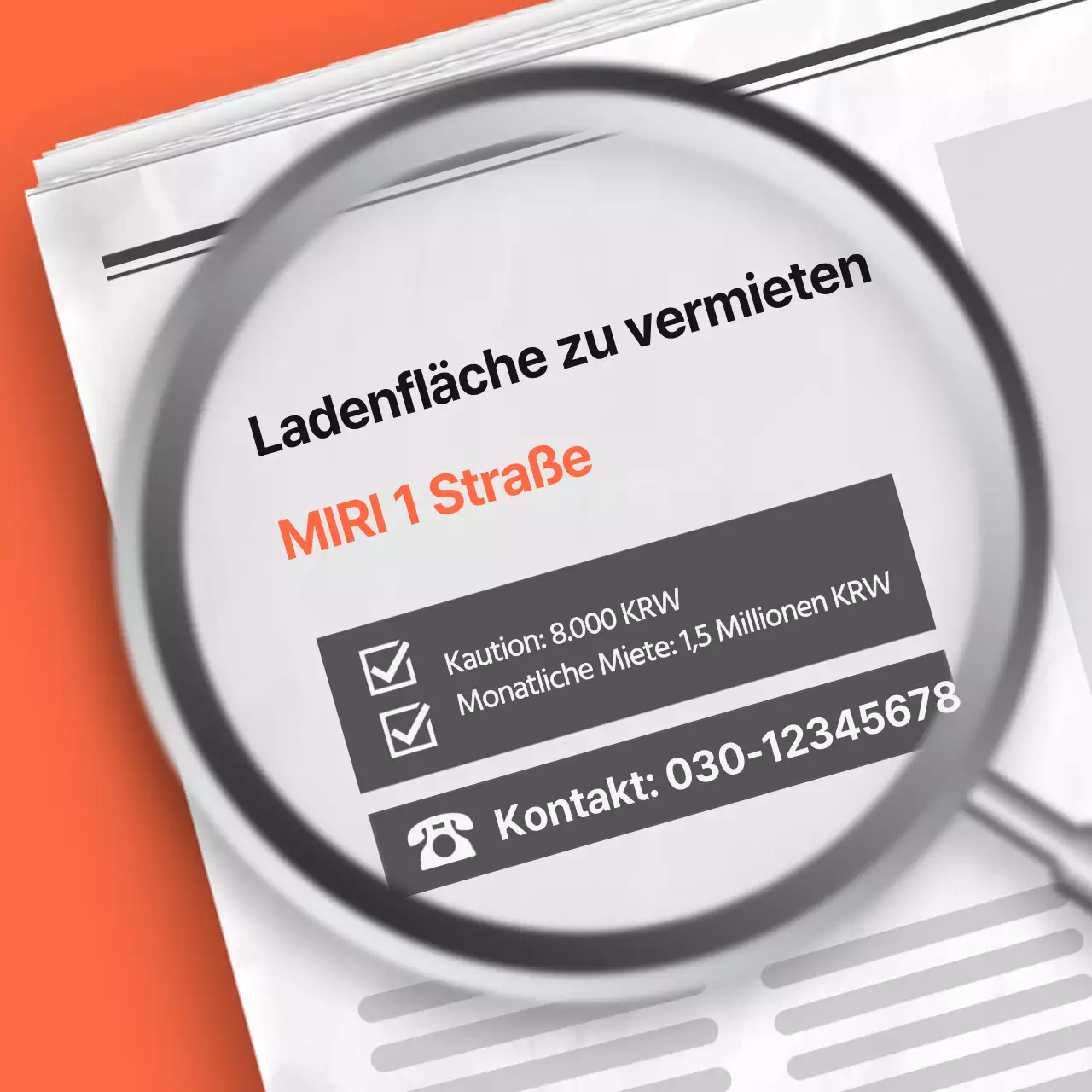 Eine einfache Immobilienanzeige in Orange und Grau
