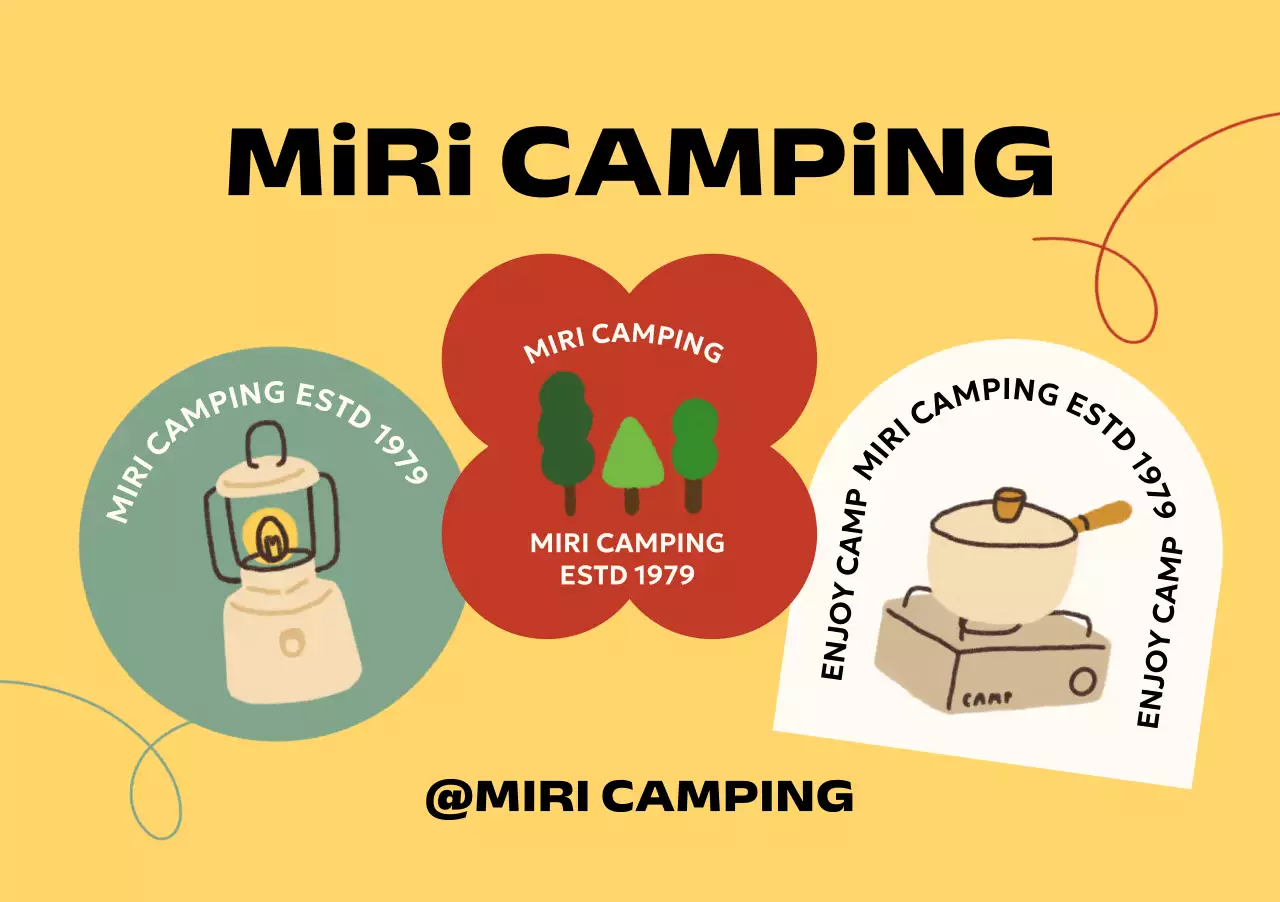 Tempat perkemahan dengan berbagai bentuk dan gambar perkemahan yang digambar tangan