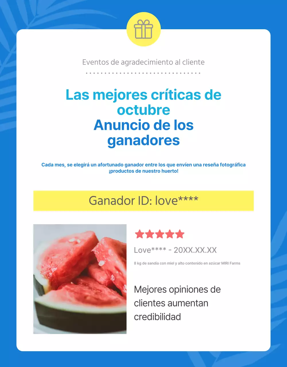 Promocionar las frutas naturales de temporada en azul y blanco