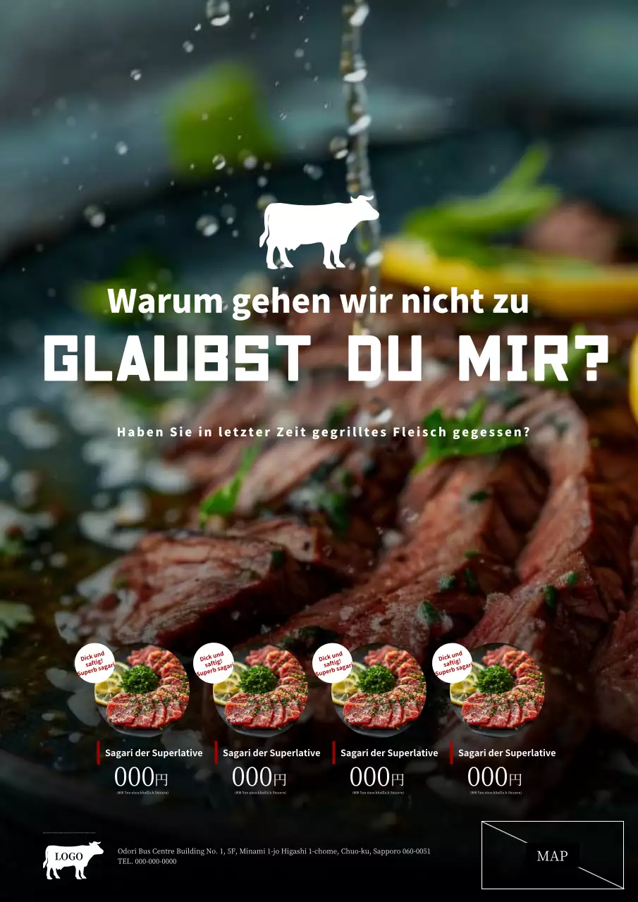 Eine einfache schwarz-weiße Metzgereiwerbung