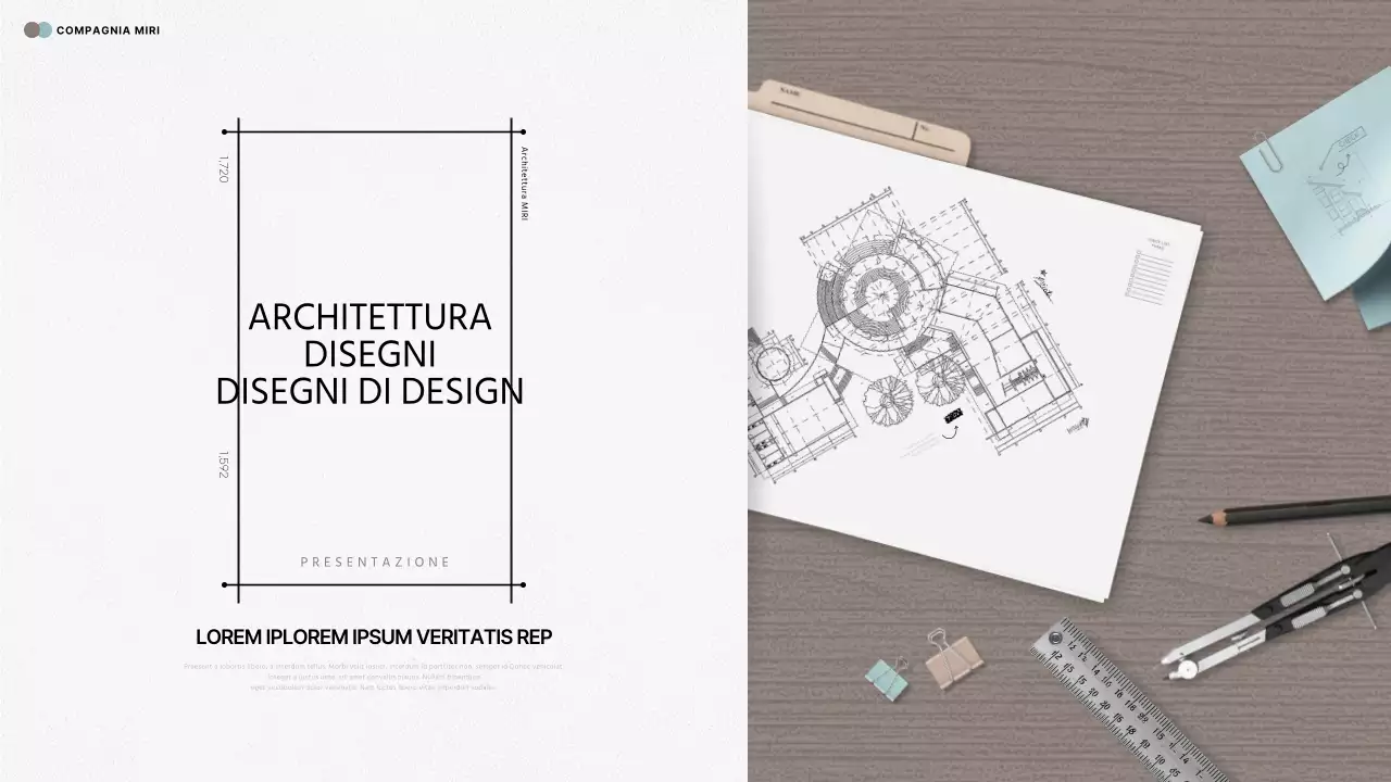Relazione di architettura moderna e planimetria in beige e azzurro