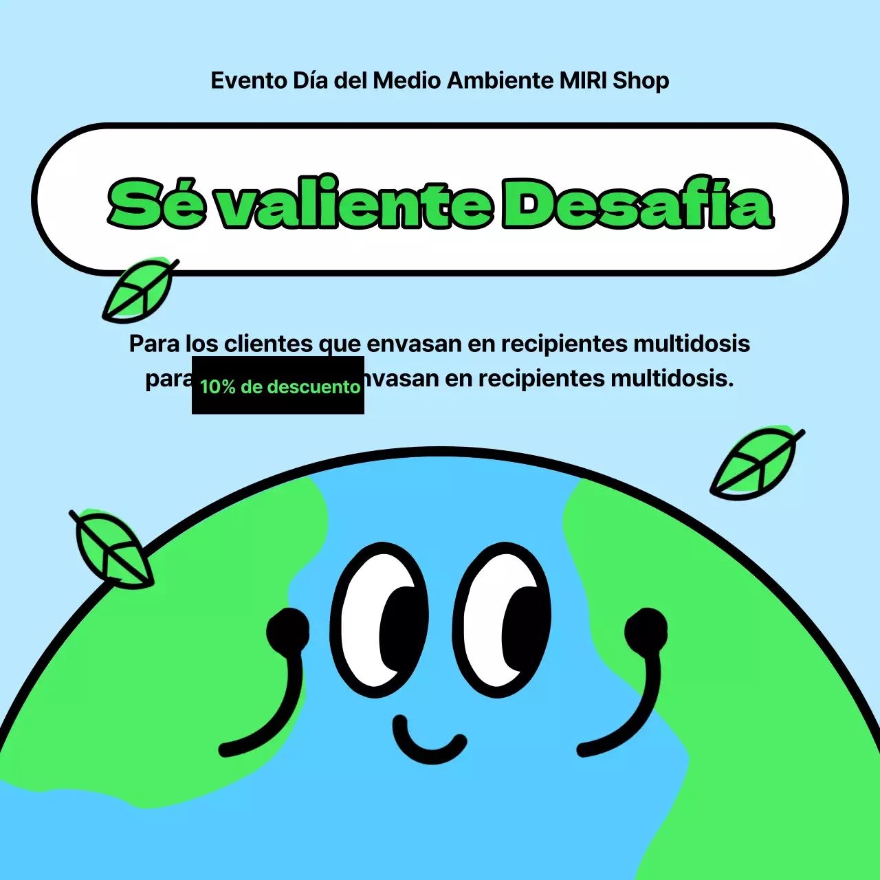 Un folleto kitsch verde y azul cielo con descuentos para el Día del Medio Ambiente