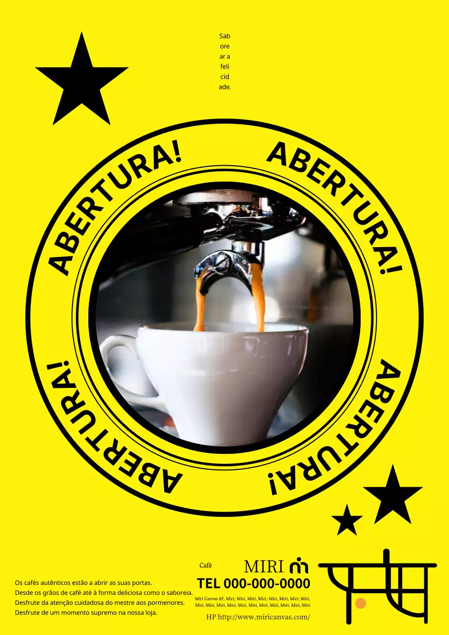 Publicidade à abertura de um simples café com uma cozinha amarela