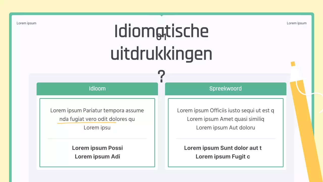 Een groen en geel boek conceptles voor Koreaanse idiomatische uitdrukkingen op de middelbare school