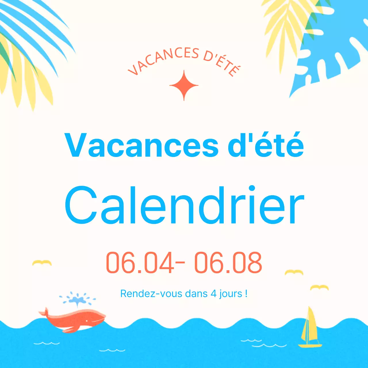 Une simple annonce de vacances d'été en jaune et bleu