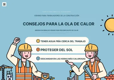 Información sobre cómo preparar su lugar de trabajo para la ola de calor veraniega en azul claro y amarillo
