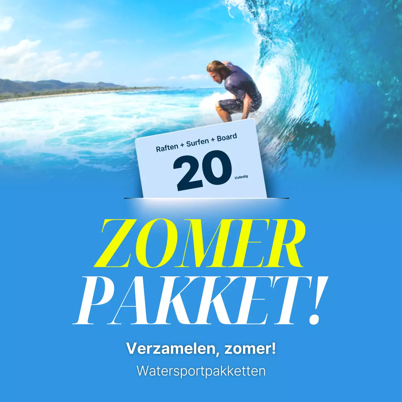 Promoot watersportlessen met blauwe en gele accenten