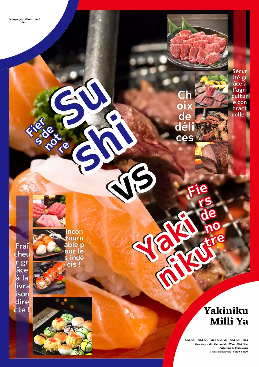Une simple publicité rouge et bleue pour un restaurant de sushis contre un restaurant de viande
