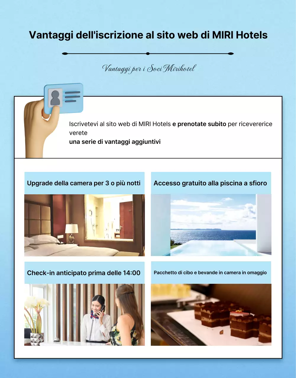 Annuncio kitsch di offerte alberghiere estive in arancione e blu