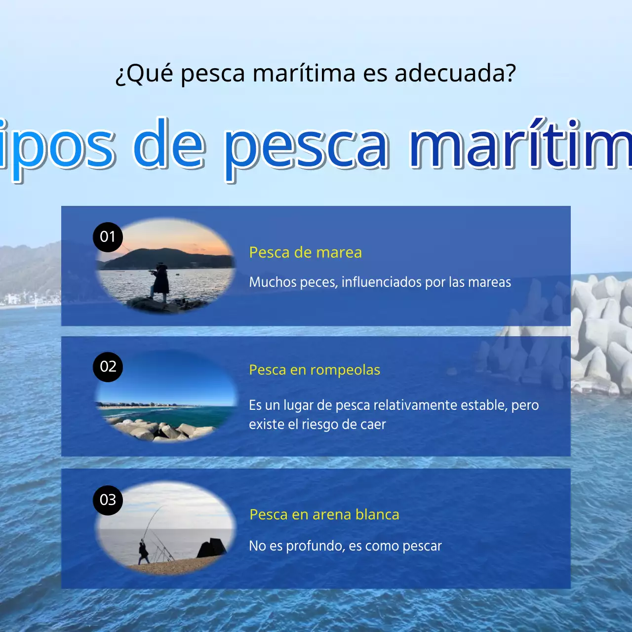 Simpáticos anuncios amarillos y azules de pesca marítima