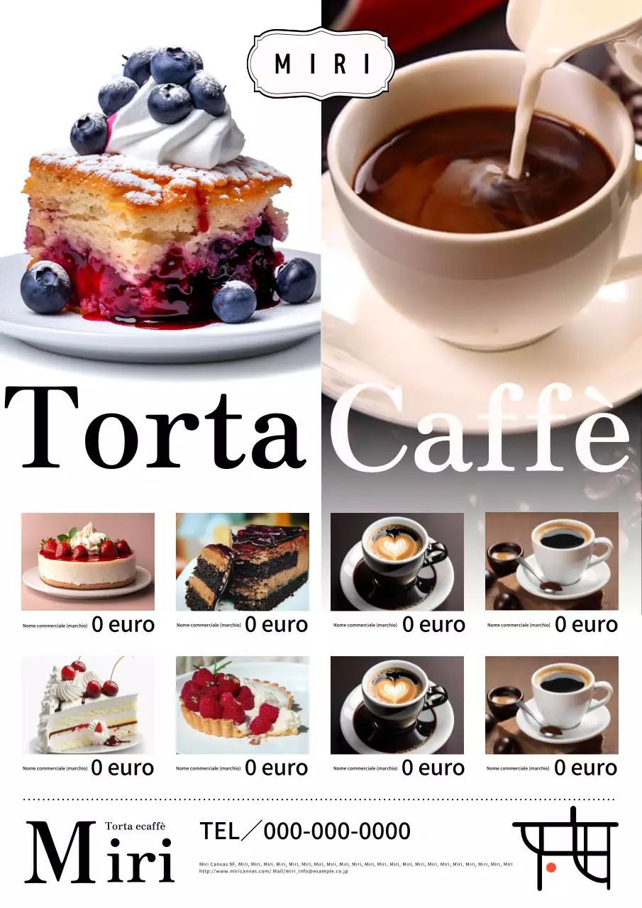 Pubblicità del caffè per semplici torte bianche e caffè.