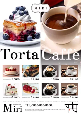 Pubblicità del caffè per semplici torte bianche e caffè.