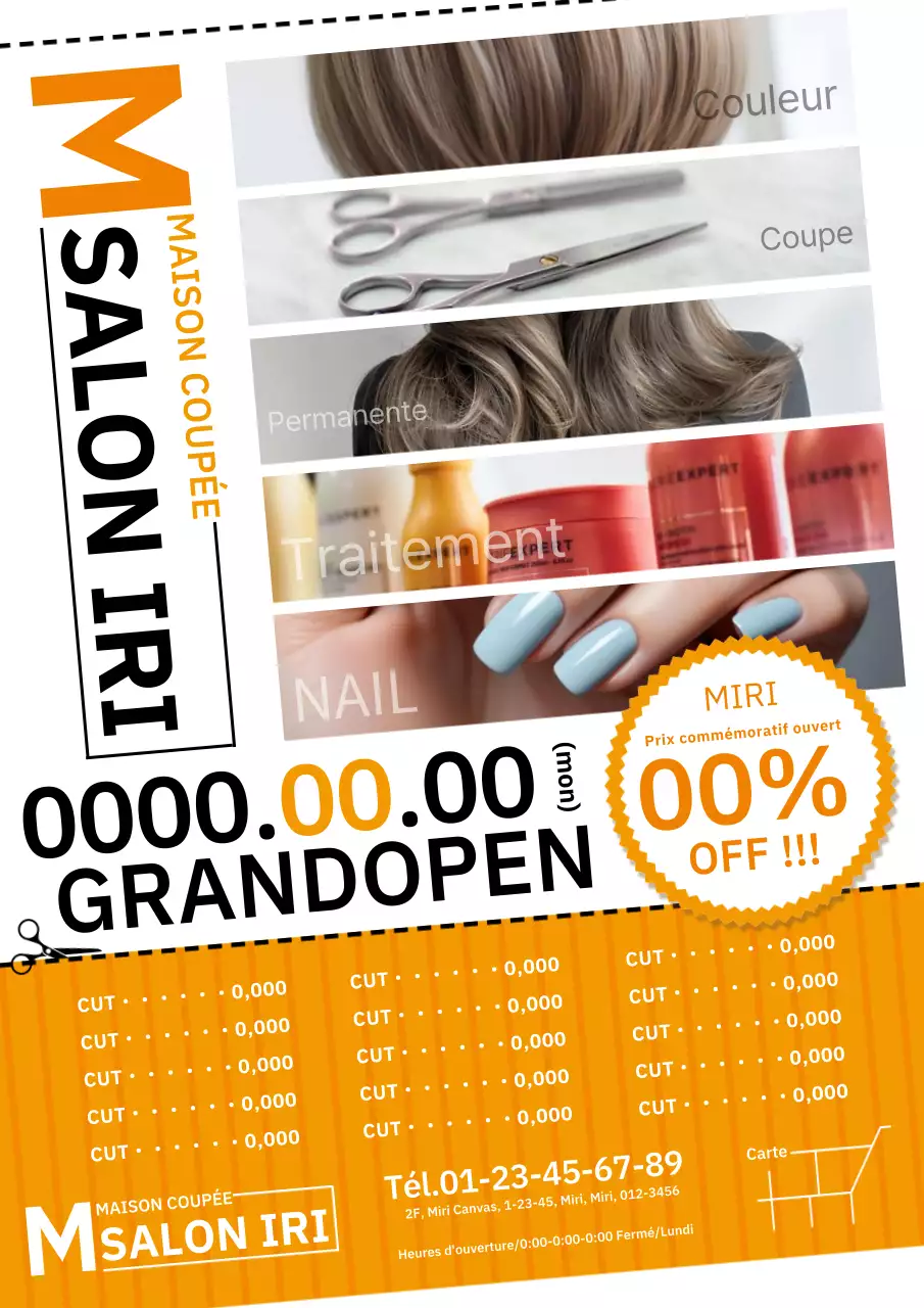 Publicité géométrique moderne pour un salon de beauté en orange et blanc