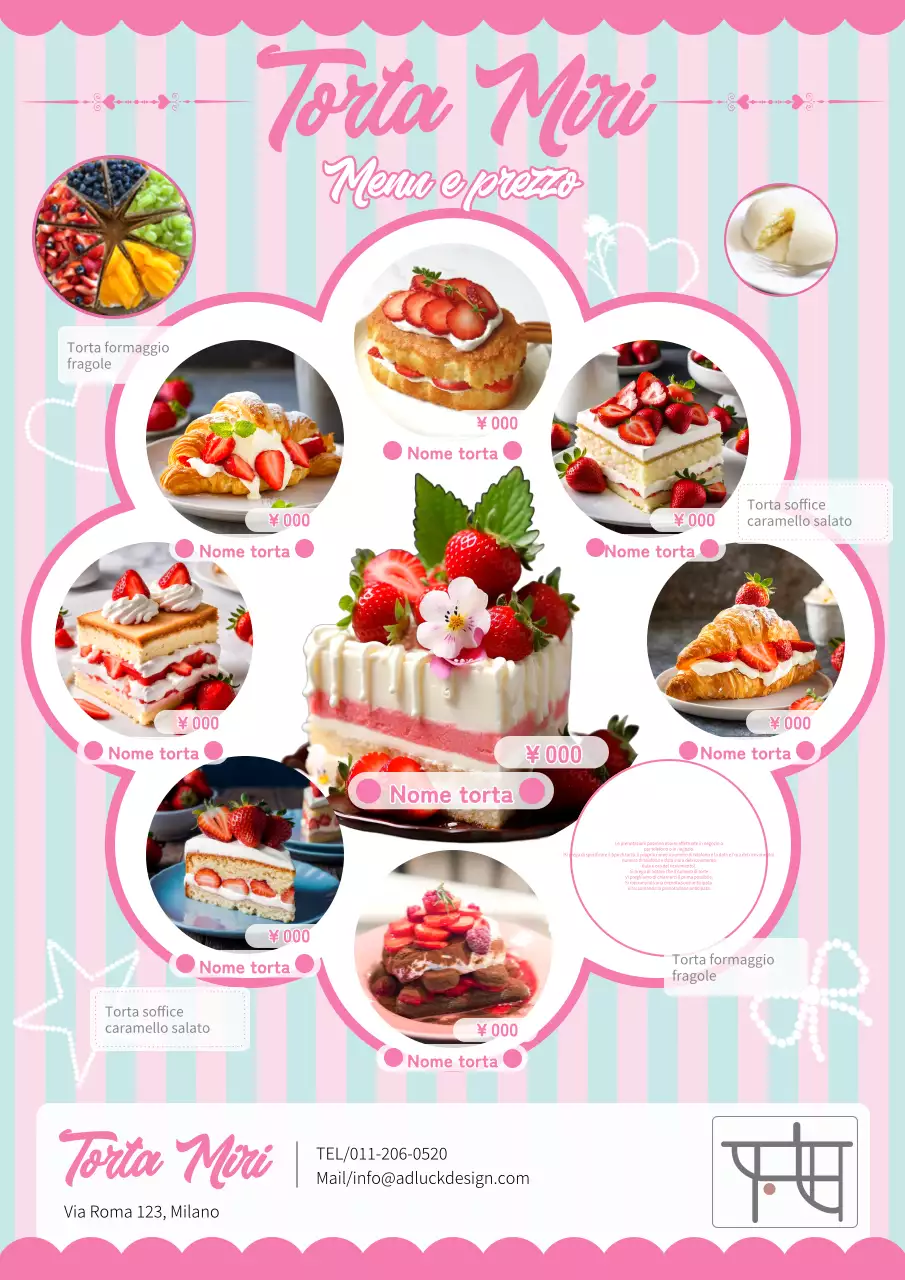 Simpatica pubblicità di una pasticceria in rosa e menta